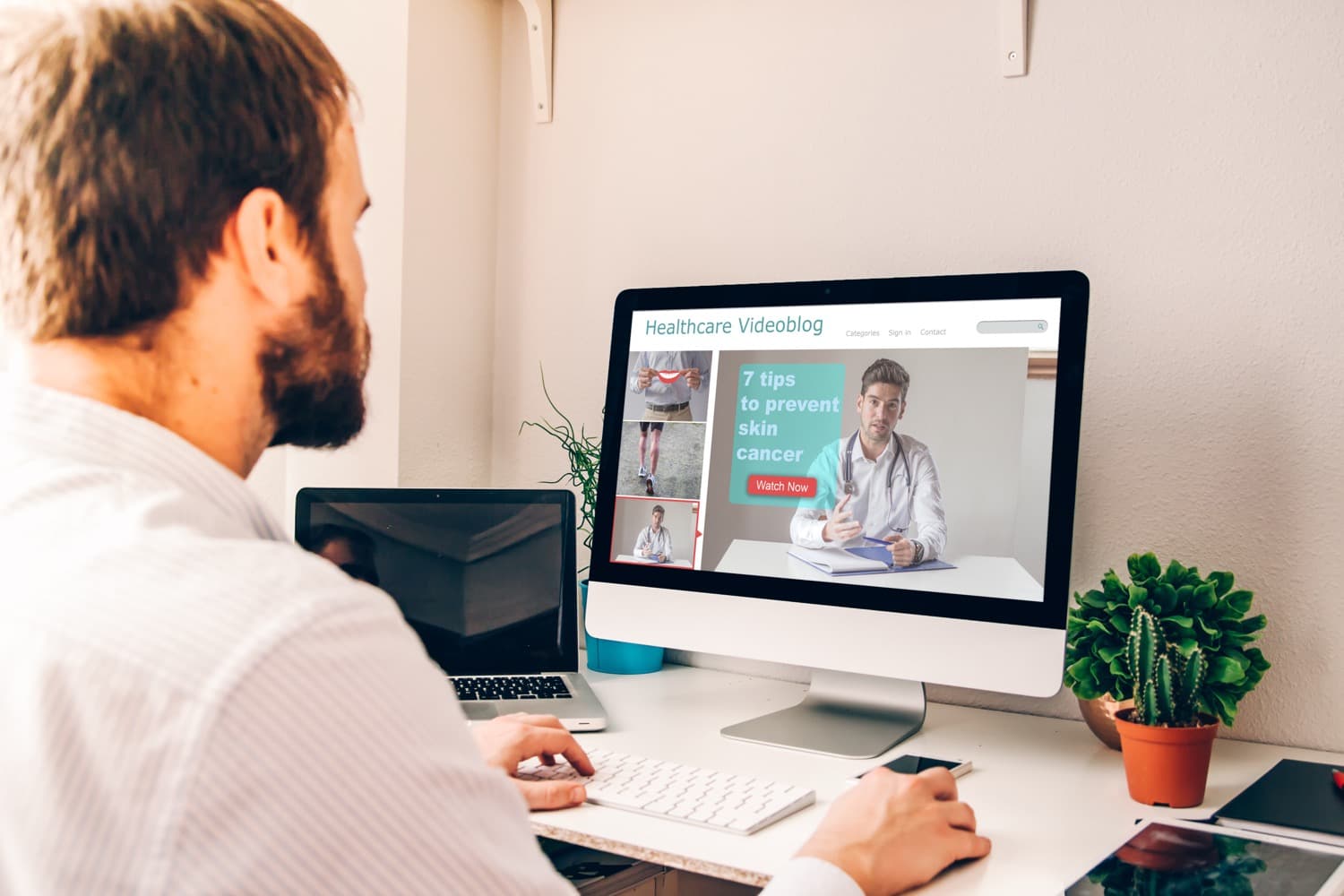 A reader browsing a healthcare practice's blog on a desktop