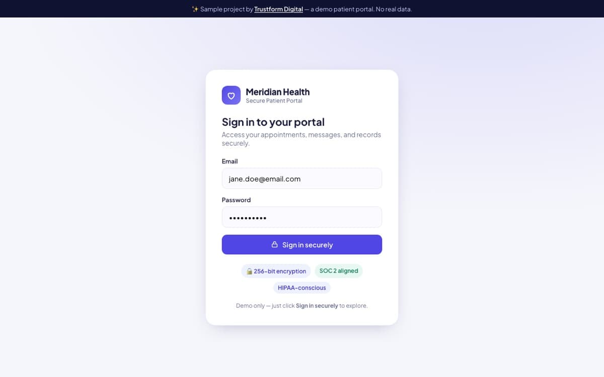 Meridian Health Patient Portal website preview