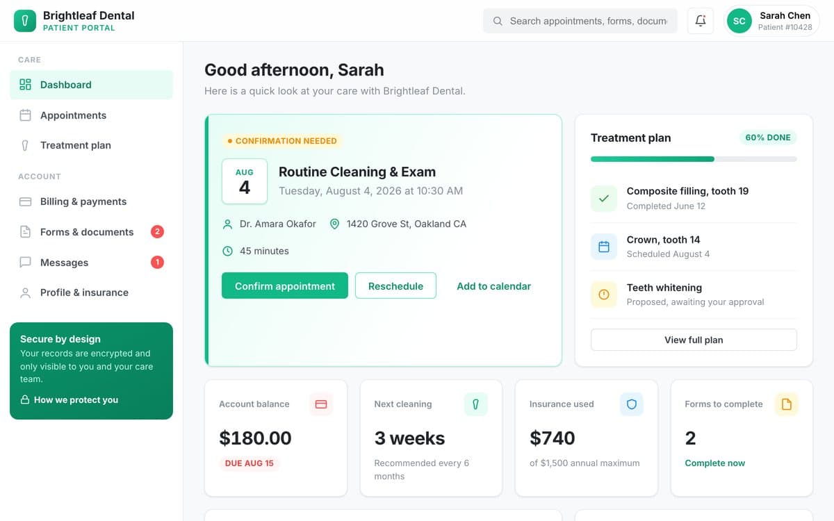 Brightleaf Dental Patient Portal website preview