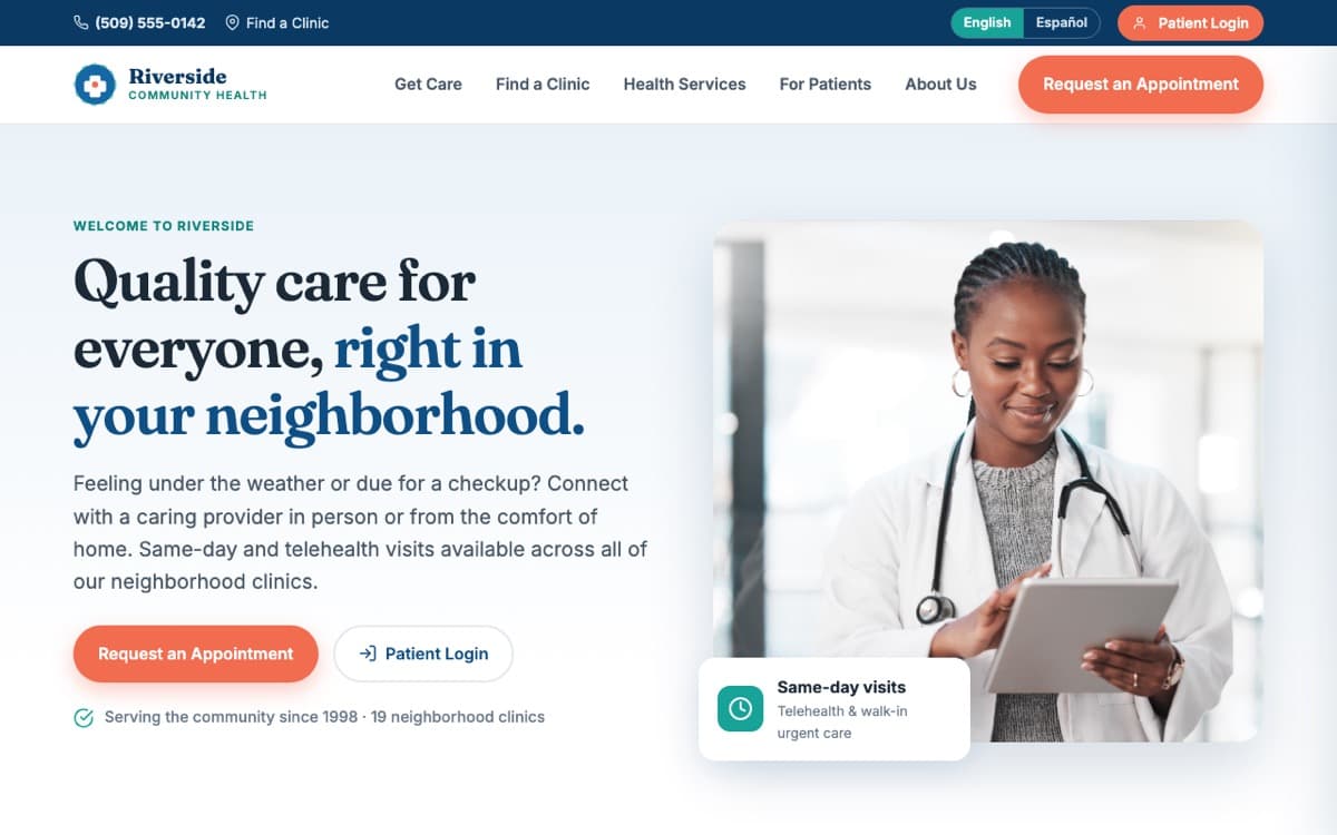 Riverside Community Health website preview