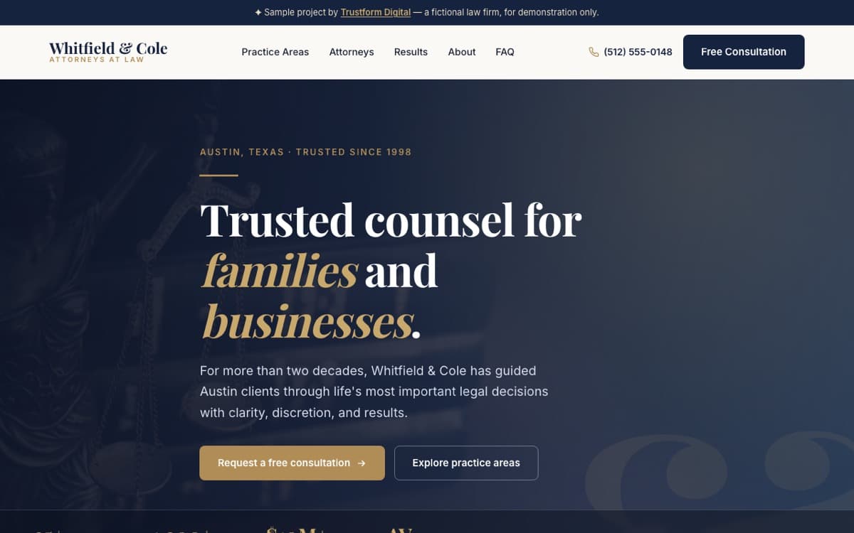 Whitfield & Cole LLP website preview