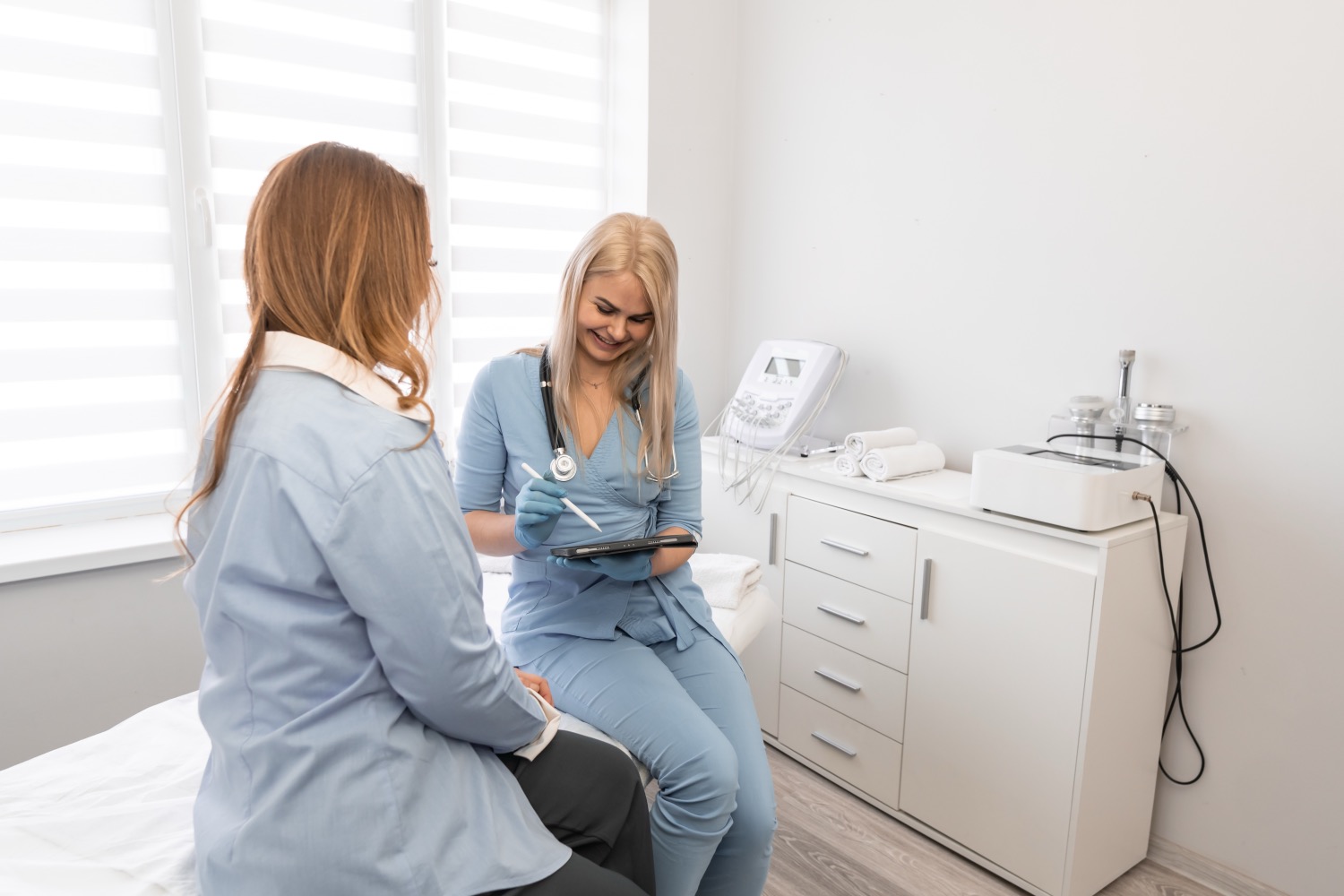 Patient reviewing whitening options with a clinician